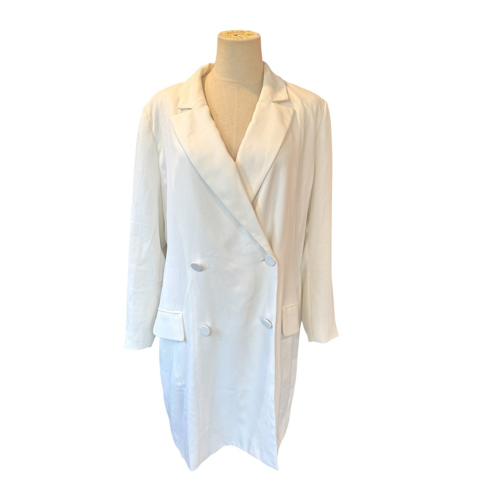 Eloquii Double Breasted Longline Blazer Dress Textured Ivory Size 16 Graduation